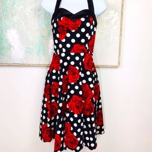 Dress Tells red flower/back corset style dress. S